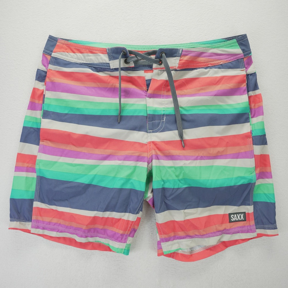 SAXX Mens Betawave 2N1 Striped Board Shorts Swim Trunks Multicolor Size L 34